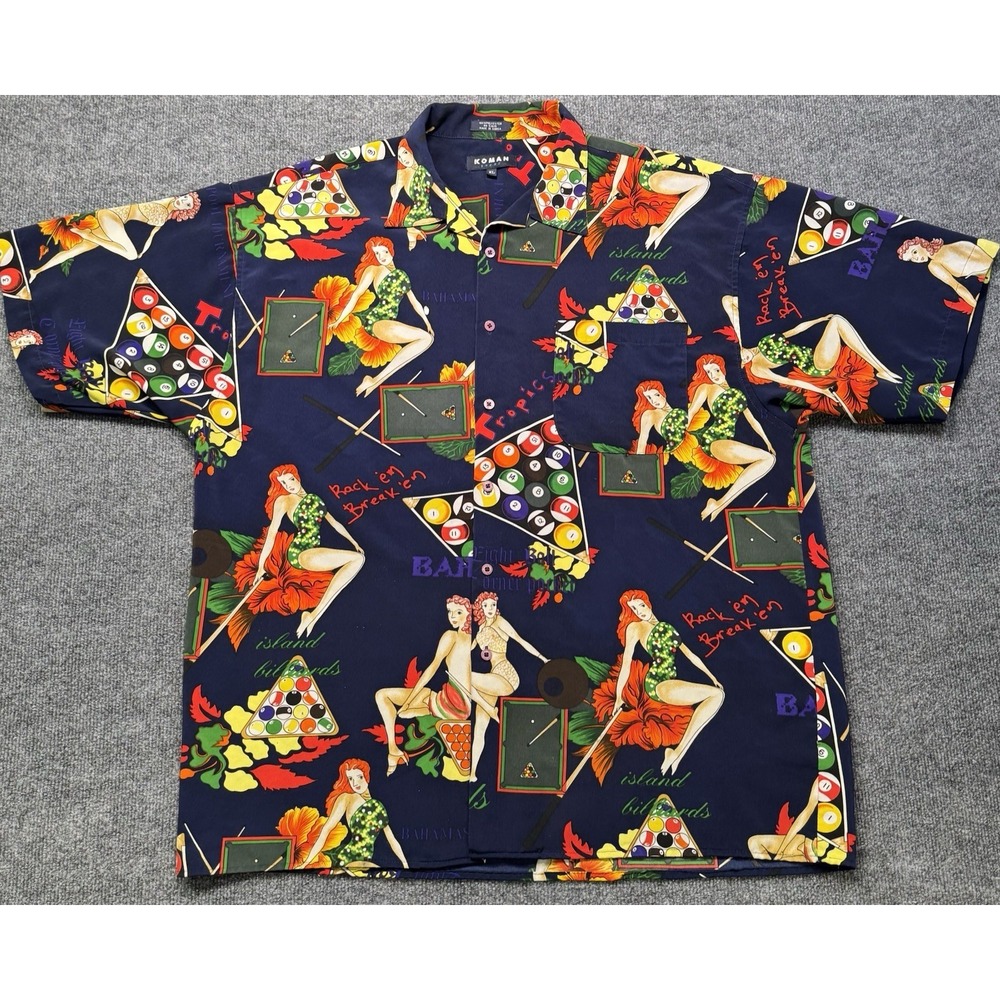 Pin Up Girls Billiards Hawaiian Shirt XL Pool Casino Retro Novelty Aloha